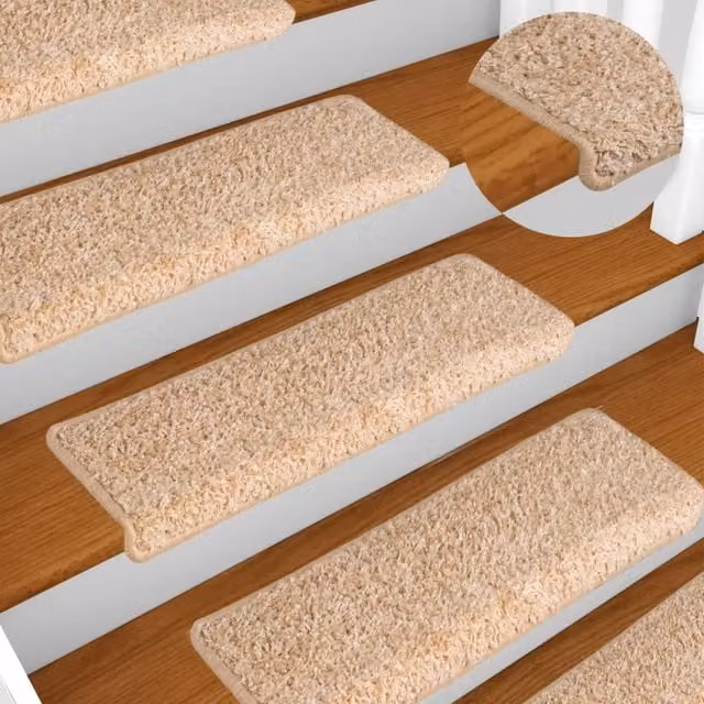 Berkfield Home Self-Adhesive Carpet Stair Treads, 15 Pieces, Gold and Beige, W: 65 cm, D: 21 cm, H: 4 cm – 1
