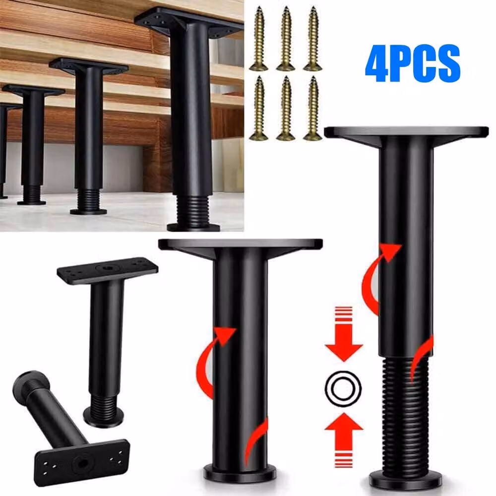 VOGREX Set of 4 Black Matt Metal Telescopic Adjustable Bed and Sofa Support Legs – 3