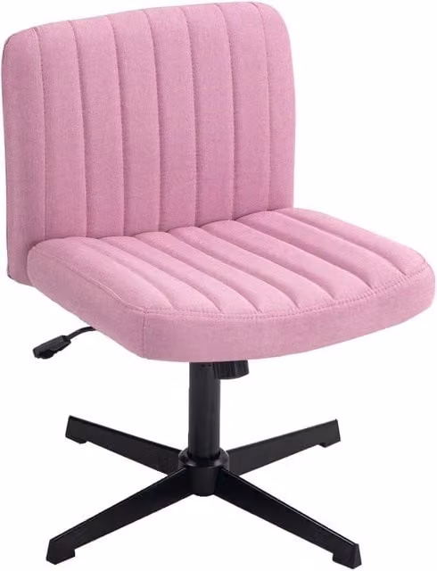 EONLION Pink Fabric Armless Mid-Back Task Chair with 360 Degree Swivel and Castors