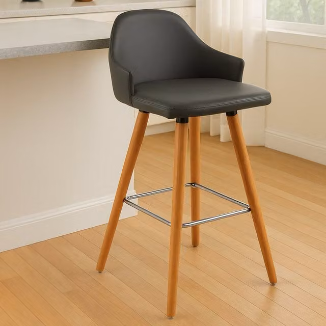 Orsina Black and Grey Synthetic Leather Bar Stool with Beechwood and Metal Legs – 1