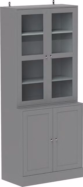 HOMCOM Modern Double Storage Display Cabinet with Glass Doors in Grey, H 178.5 x W 76.0 cm – 1