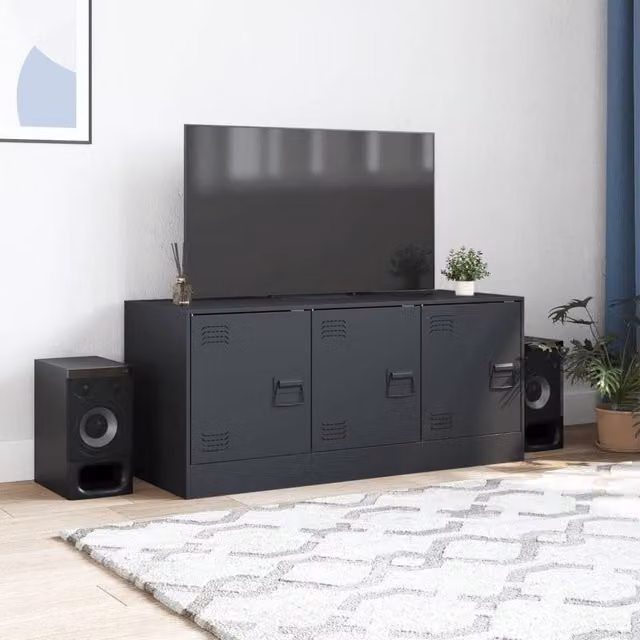Berkfield Home Anthracite Steel TV Cabinet in Dark Grey, W/D/H: 99 x 39 x 44 cm – 1