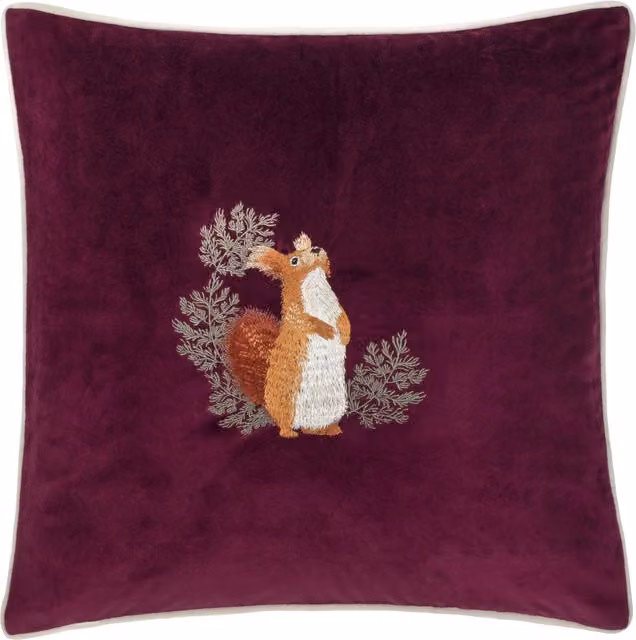 Make it a Home Pineberry Forest Embroidered Velvet Cushion in Purple and Red