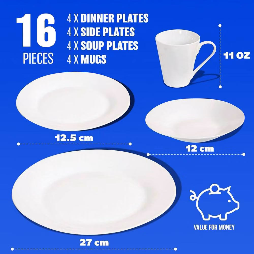 BARGAINS-GALORE 16 Piece White Porcelain Dinner Set – 2