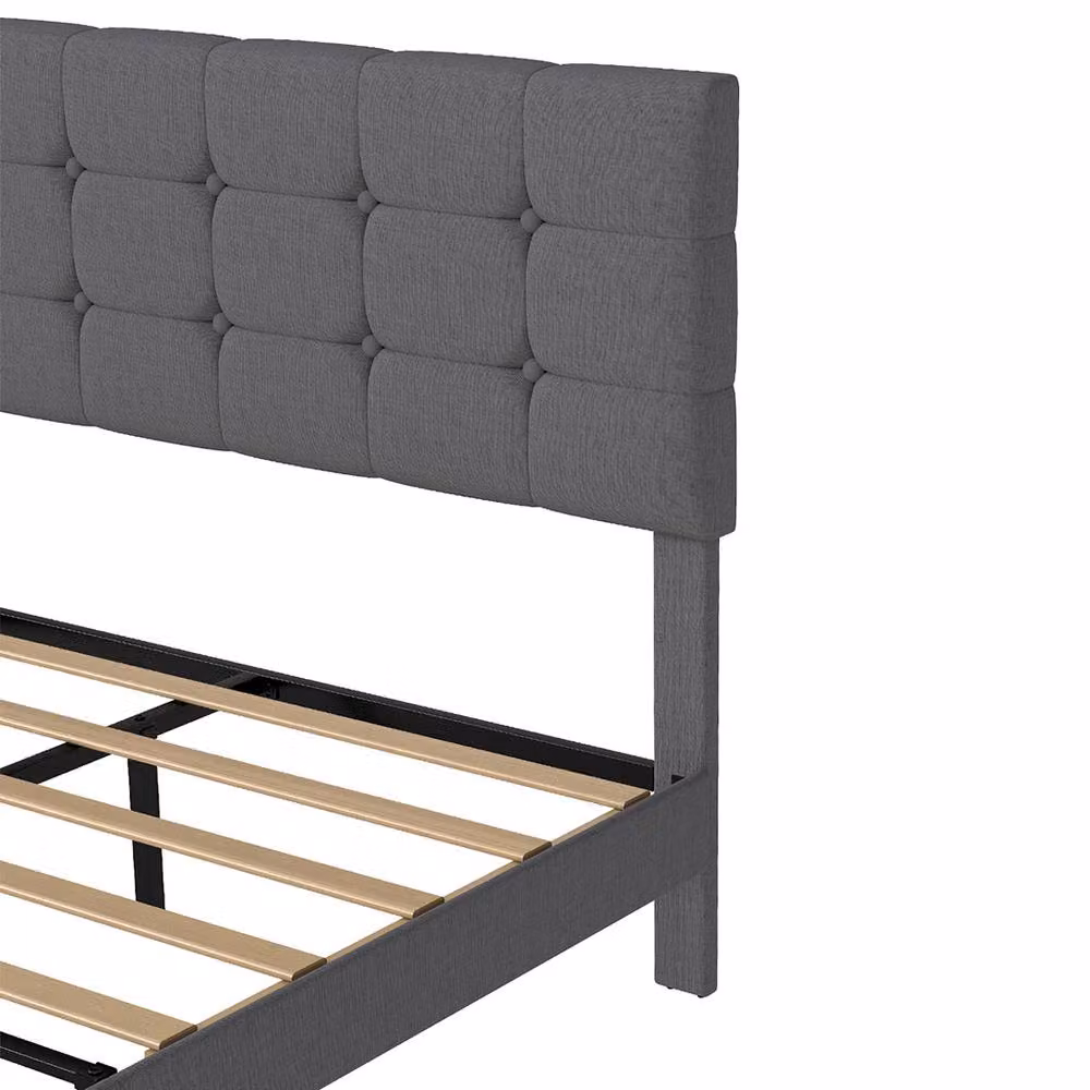 Levede Upholstered Fabric Bed Frame in Grey, W/D/H: 140 x 200 cm – 3