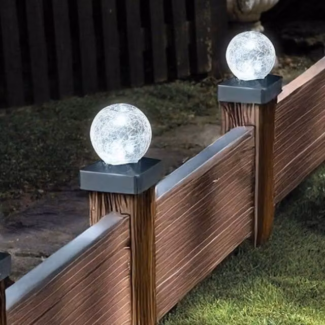 Marco Paul 4pc Solar Crackle Glass Sphere Post Lights in Transparent – 1