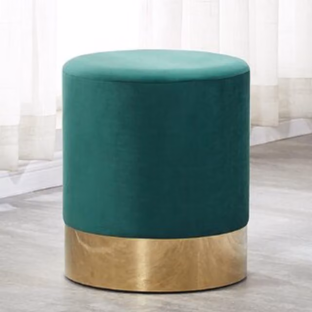Life Interiors Modern Cylindrical Velvet Pouffe in Green