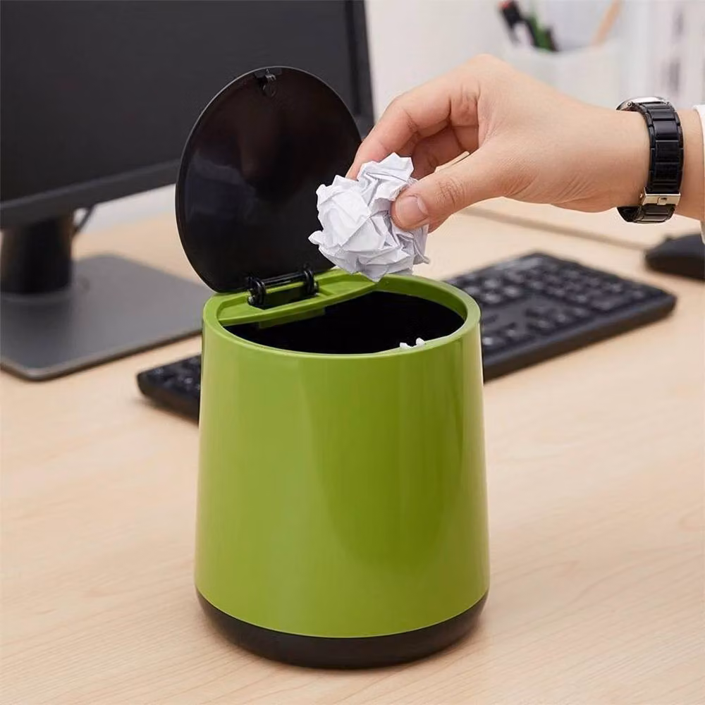KORVIXA Green and Black Desktop Mini Bin with Touch Lid Cover, 1000ml – 3