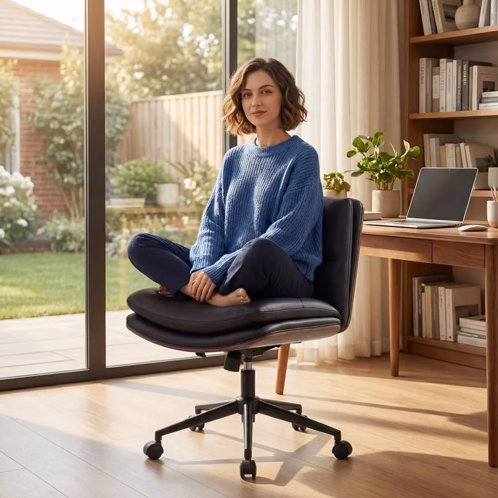 Costway Armless Swivel Office Chair in Black with Height Adjustment and Castors – 3