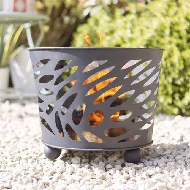 Idooka Round Metal Tabletop Fire Basket in Black