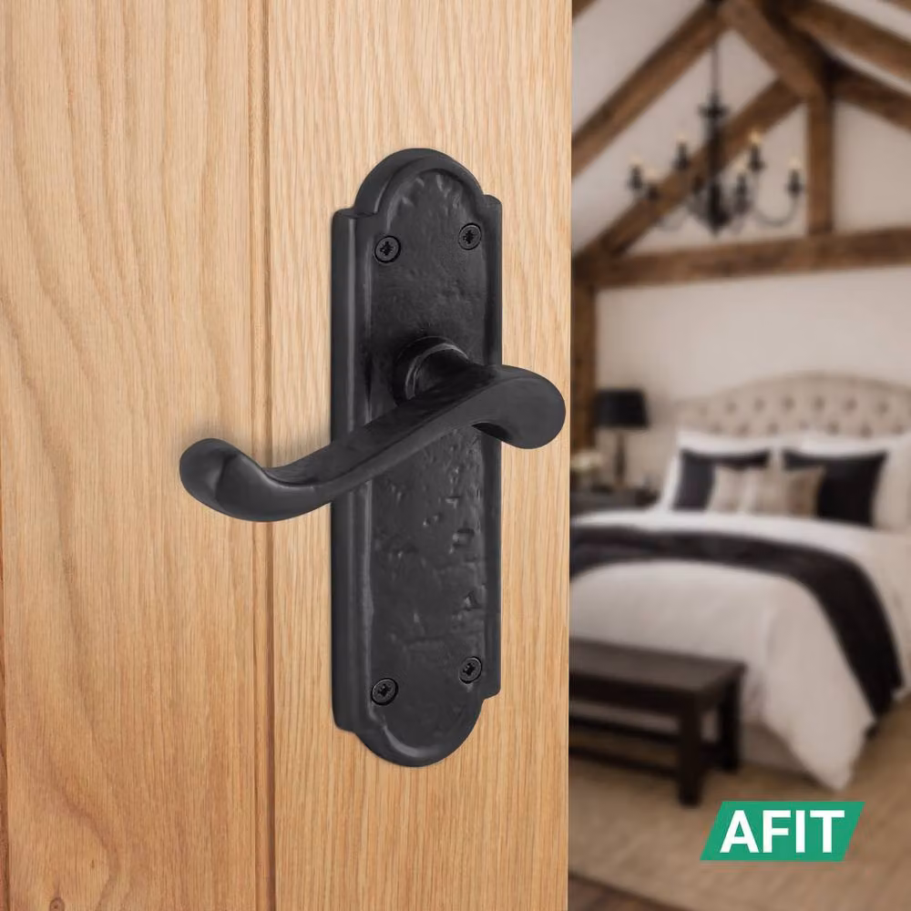 AFIT Black Antique Cast Iron Door Handles with Backplate Latch, 4 Pairs, Matt Black – 4