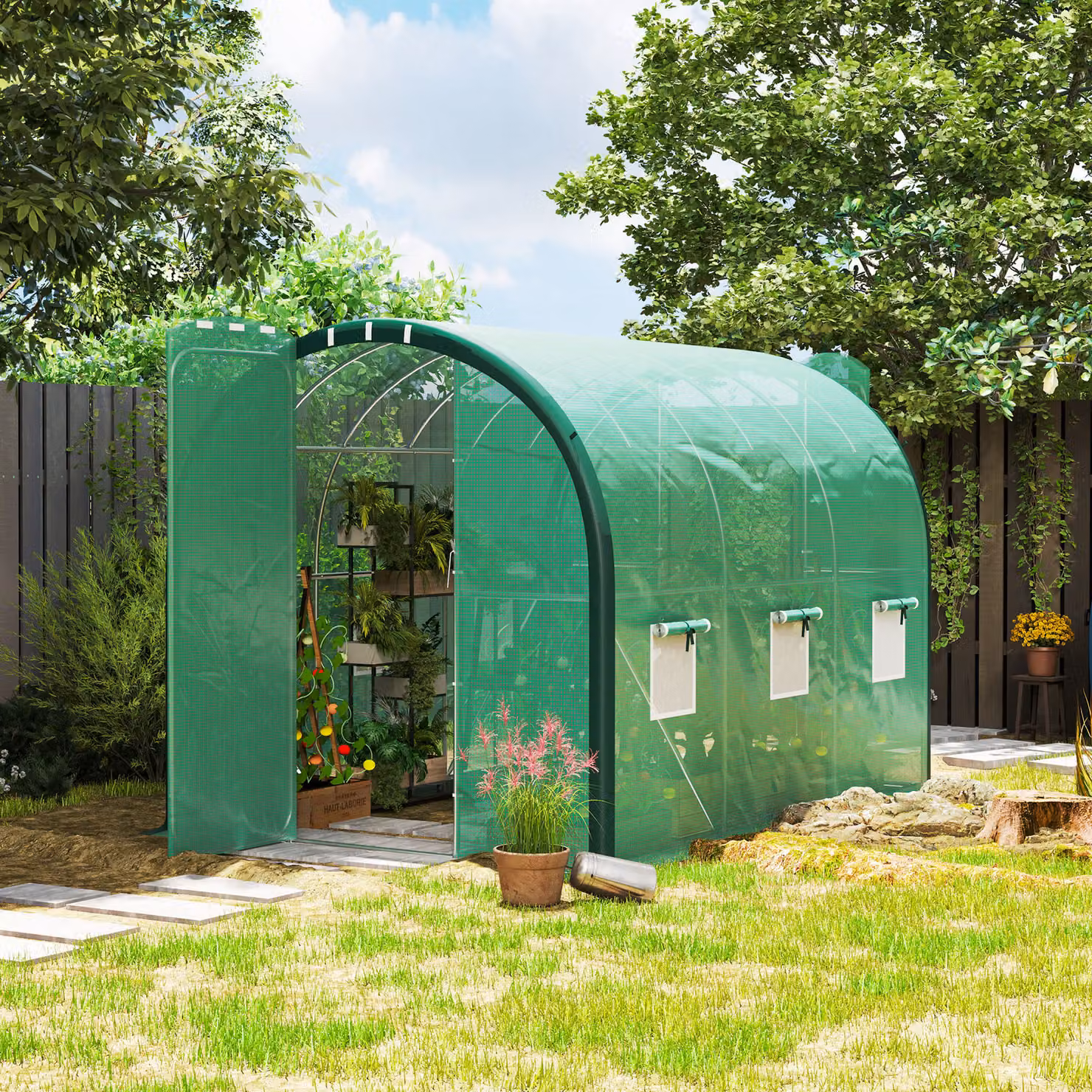 Outsunny Green Walk-in Polytunnel Greenhouse with Steel Frame and PE Cover, W/D/H: 300 x 200 x 200 cm – 2