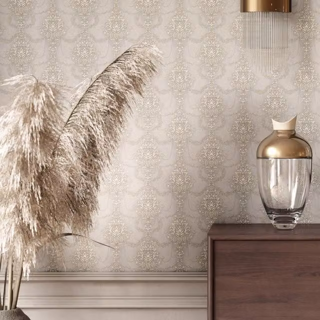 Erismann Timeless Damask Abstract Floral Vinyl Wallpaper in Beige