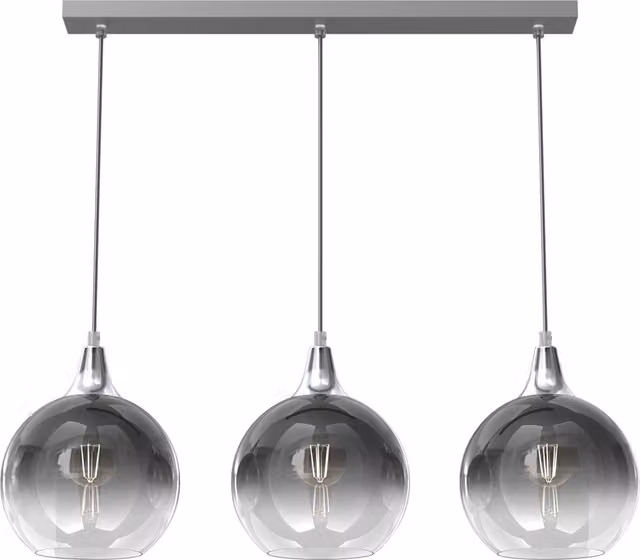 Milagro Monte Silver Pendant Lamp with Smoked Glass Sphere in Silver and Grey, Diameter: 60 cm