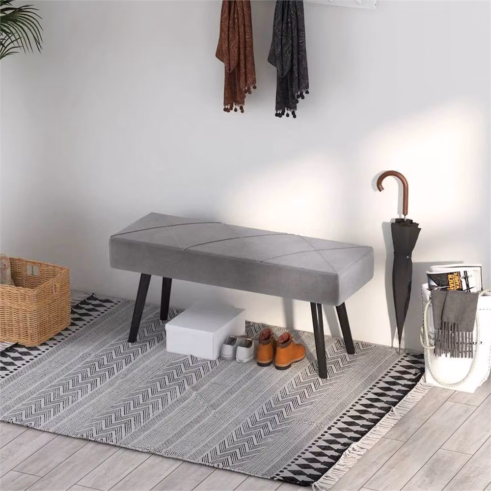 EONLION Grey Velvet Upholstered End of Bed Bench with Metal Frame, Width: 100 cm – 5