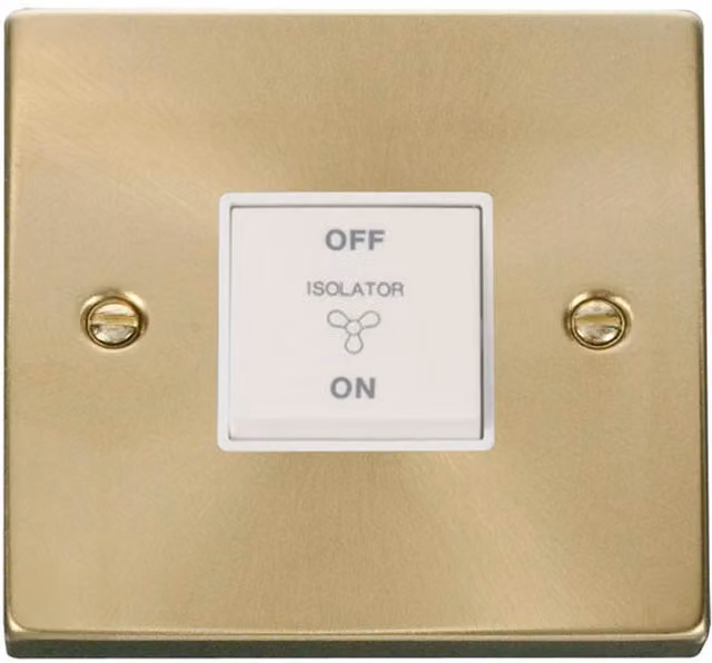 SE HOME White Surface Mount 10A 3 Pole Fan Isolation Switch with Brushed Brass Plate