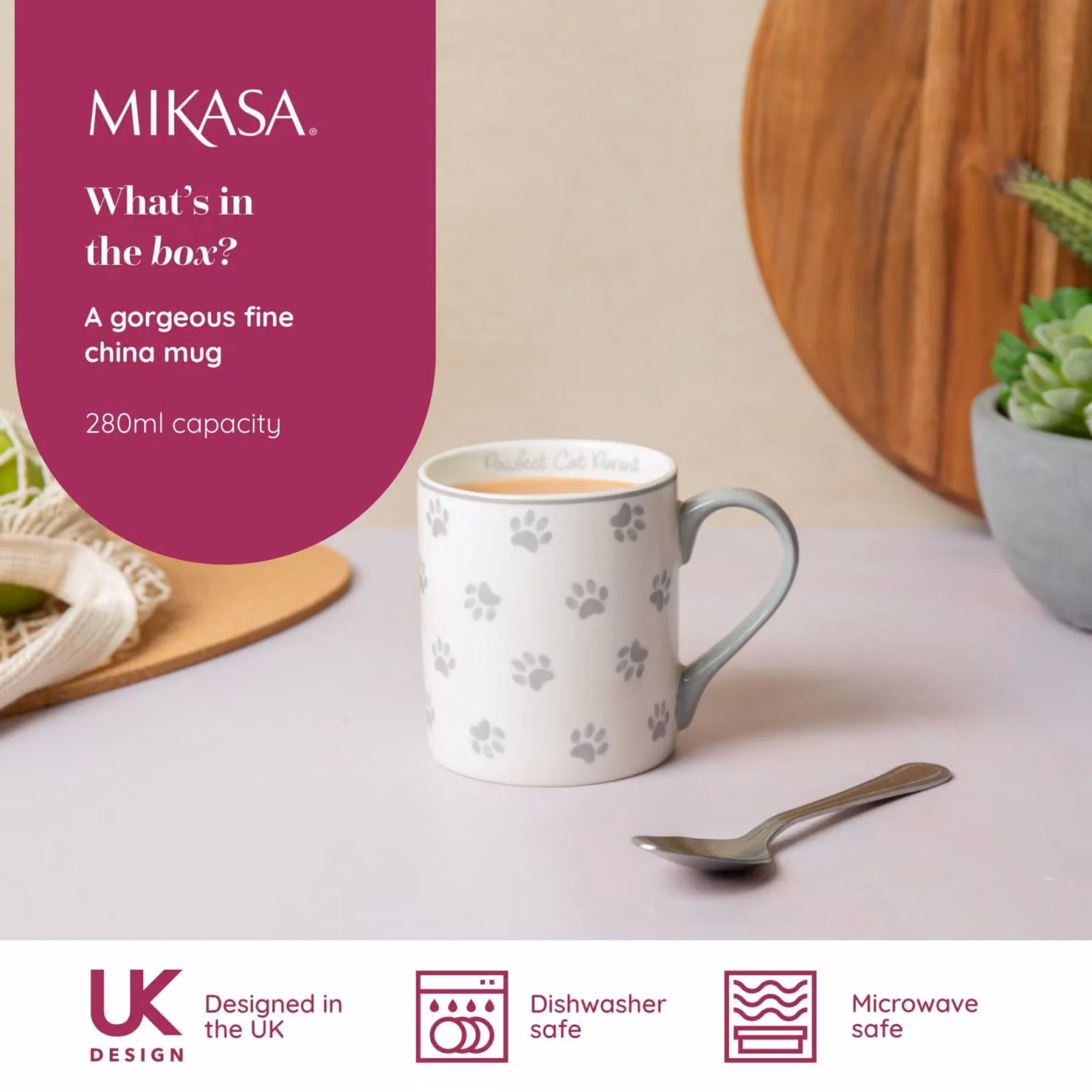 Mikasa Pawfect Cat Parent Porcelain Mug, 280ml, Grey and White – 3