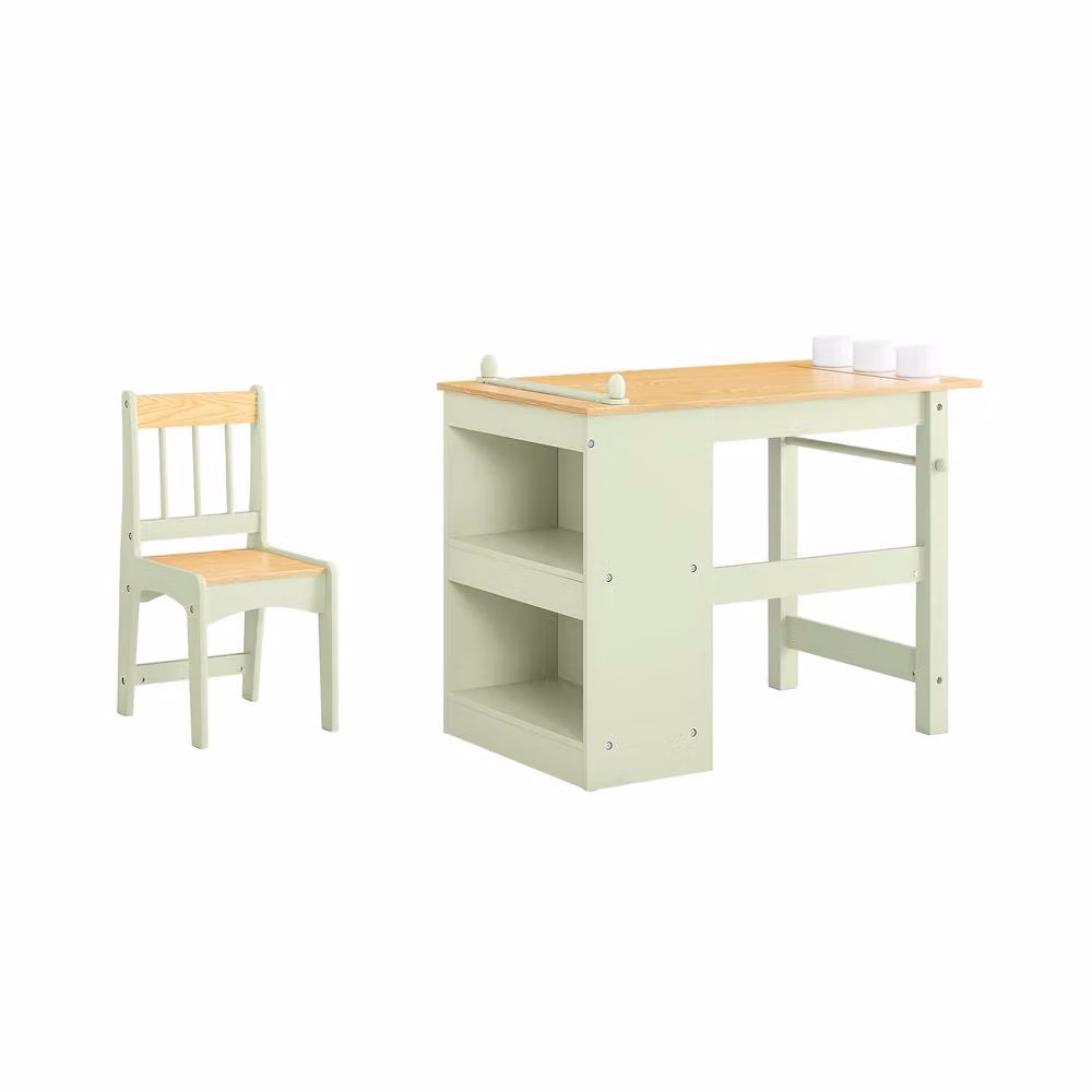 SoBuy Childrens Activity Desk and Chair Set with Shelves in Green – 2
