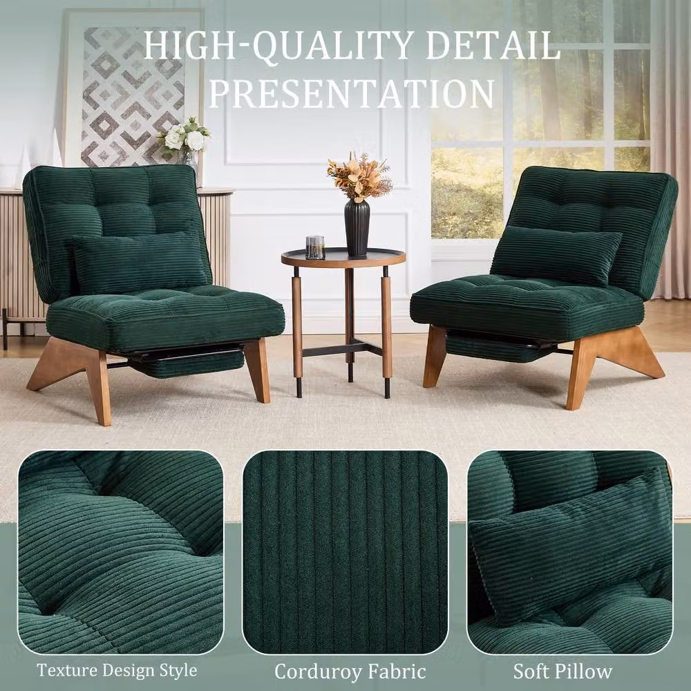 Matteo Gomyway Adjustable Corduroy Accent Chair with Foldable Ottoman in Emerald Green – 5