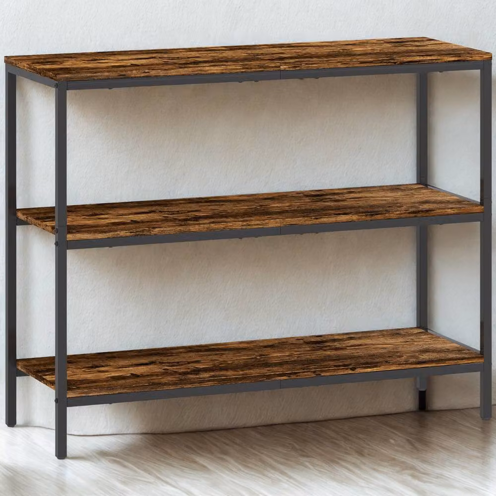 FURNOS 3 Tier Industrial Console Table in Brown and Black, W/D/H: 101 x 35 x 80 cm – 6