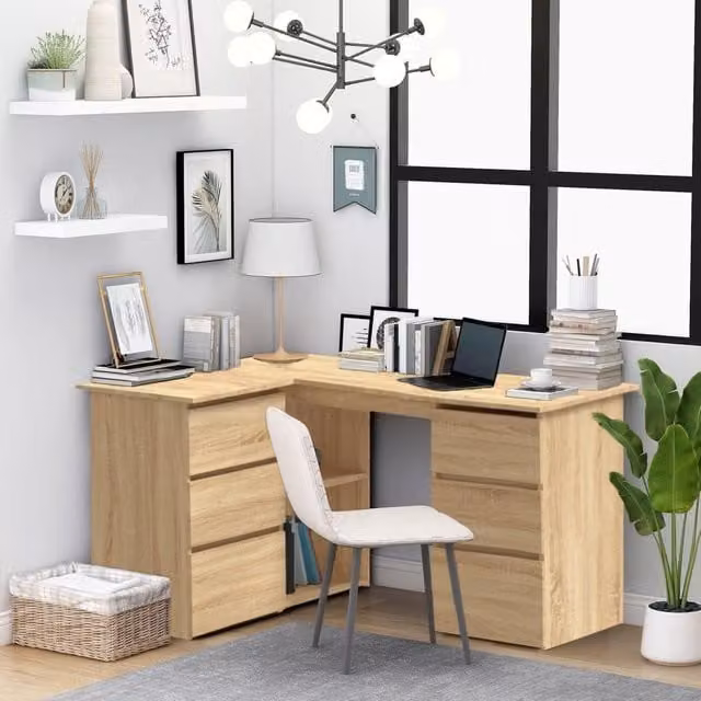 Berkfield Home Sonoma Oak Corner Desk in Brown, W/D/H: 145 x 100 x 76 cm
