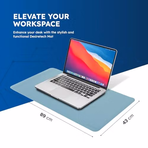 Desiretech Reversible PU Leather Desk Mat, Waterproof, Blue and Silver, W: 80 cm x D: 40 cm – 2
