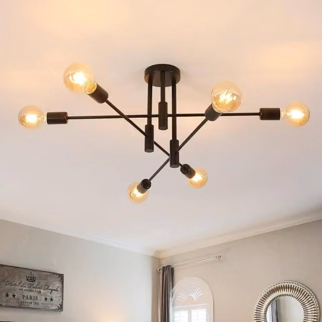 COMELY Sputnik 6-Light Semi Flush Mount Ceiling Chandelier in Black – 1