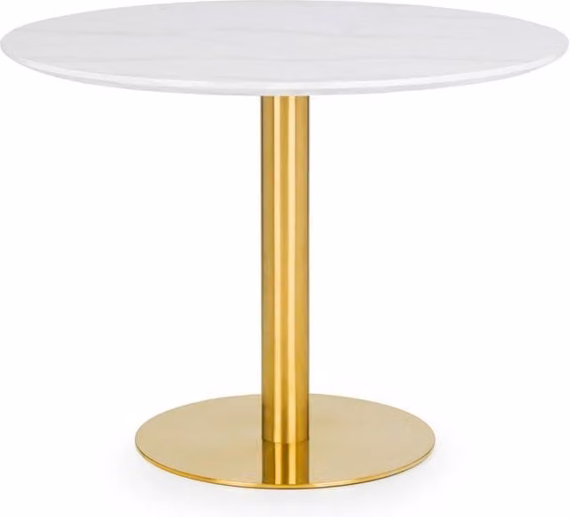 Cheshire Premium Paloma Round Marble Pedestal Dining Table, Diameter: 100 cm, White and Gold – 1