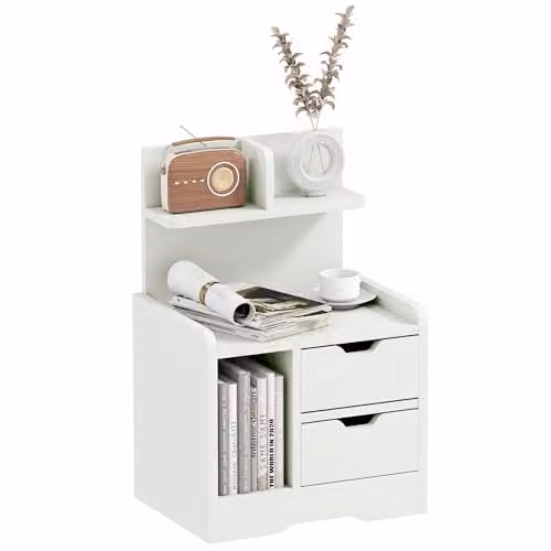 HOMCOM Modern White Bedside Table with 2 Drawers and Open Shelves, W/D/H: 40 x 30 x 60 cm – 1