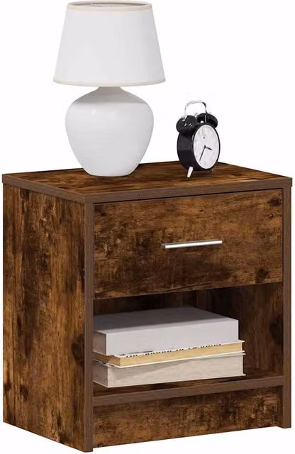 Berkfield Home Set of 2 Durable Bedside Cabinets with Drawer in Smoked Oak Brown, W/D/H: 39 x 28 x 41 cm – 1