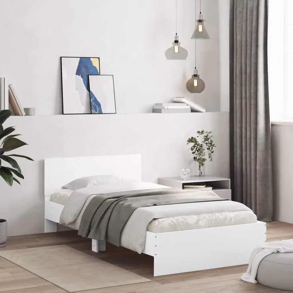 Berkfield Home Modern White Bed Frame with LED Under-Bed Lighting and USB Charging Port, W/D/H: 100 x 200 cm – 2