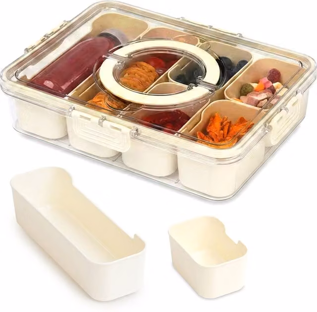 LIVIVO Snack Storage Box with Removable Trays and Snap Lock Silicon Seal, Beige