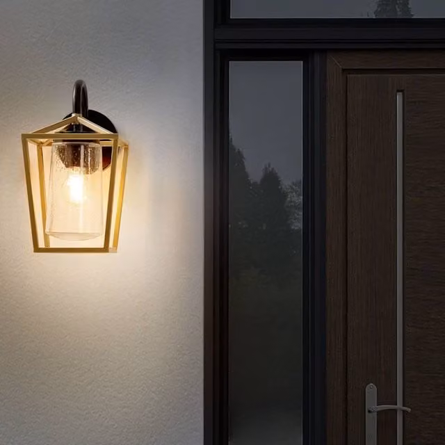 Wyld and Coco Modern Gold/Brass Outdoor Wall Light with Glass Lantern Sconce