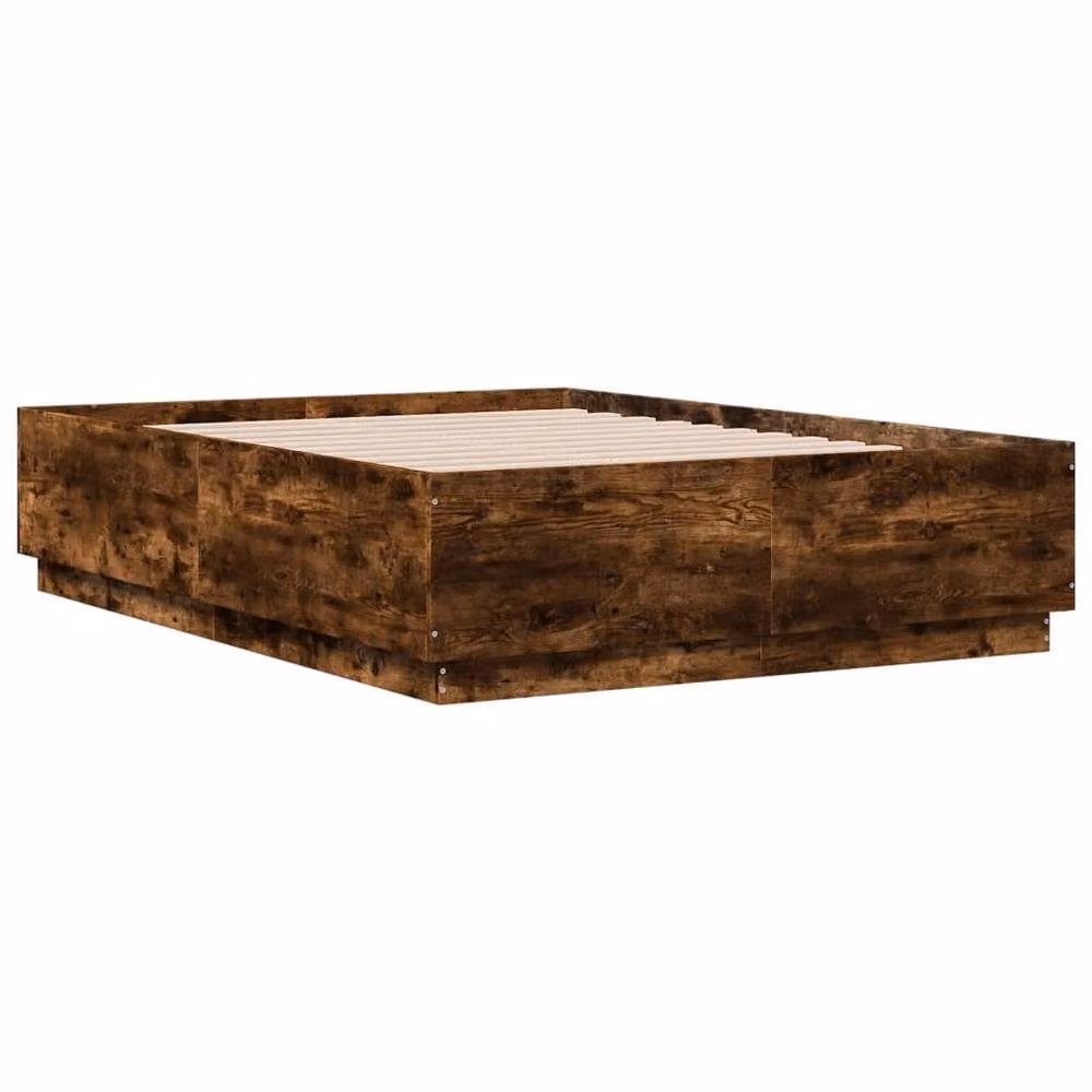 Berkfield Home Modern Double Bed Frame in Smoked Oak Brown with LED Under-Bed Lighting and USB Charging Port, W: 135 cm, L: 190 cm – 3