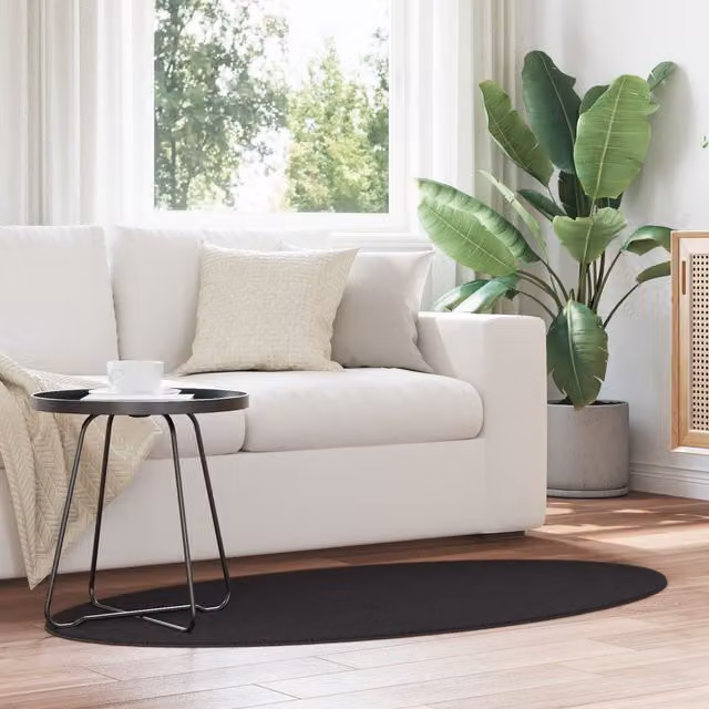 Berkfield Home Round Non-slip Polyester Area Rug in Black, W: 80 cm, D: 150 cm