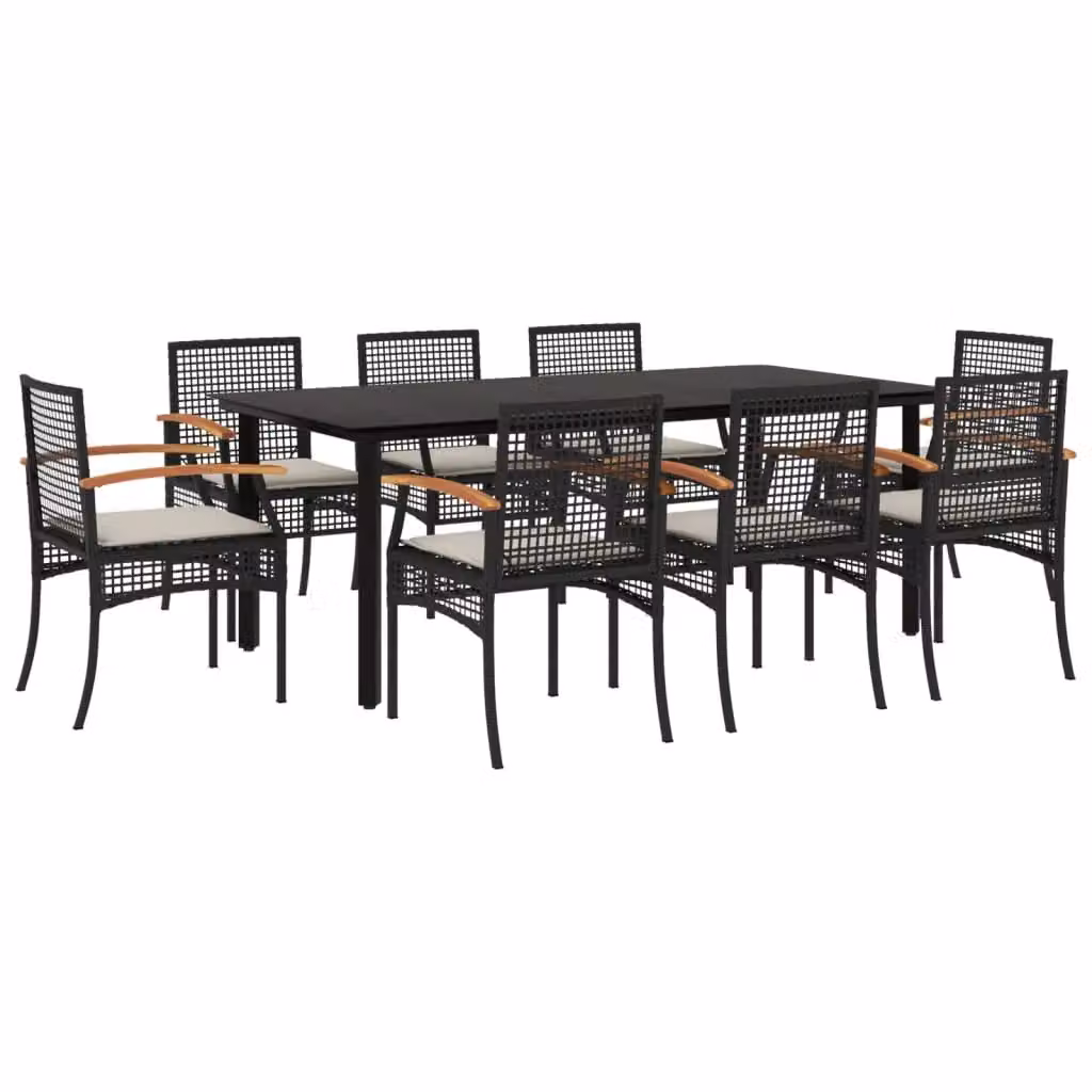 Berkfield Home 9 Piece Modern Garden Dining Set with Cushions in Black Poly Rattan – 2