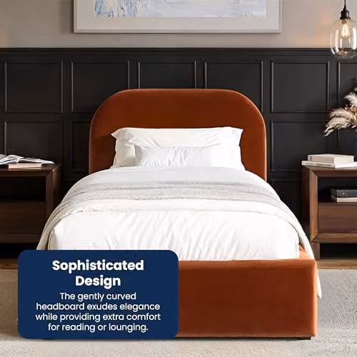 Flair Furnishings Alba Single Ottoman Bed Frame with Storage and Curved Headboard in Orange Velvet, W/D/H: 90 x 190 x 105 cm – 5