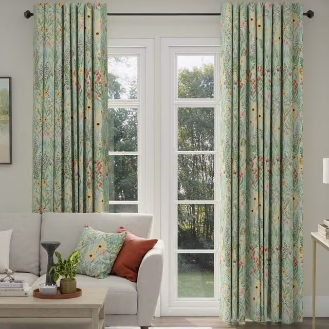 ANTE DECOR Meadow Tapestry Made To Measure Blackout Curtains in Blue and Multicolour Floral Design