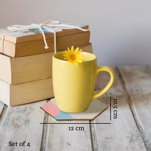 Orsina Set of 4 Round Cork Coasters with Gold and Multicolour Geometric Design – 2