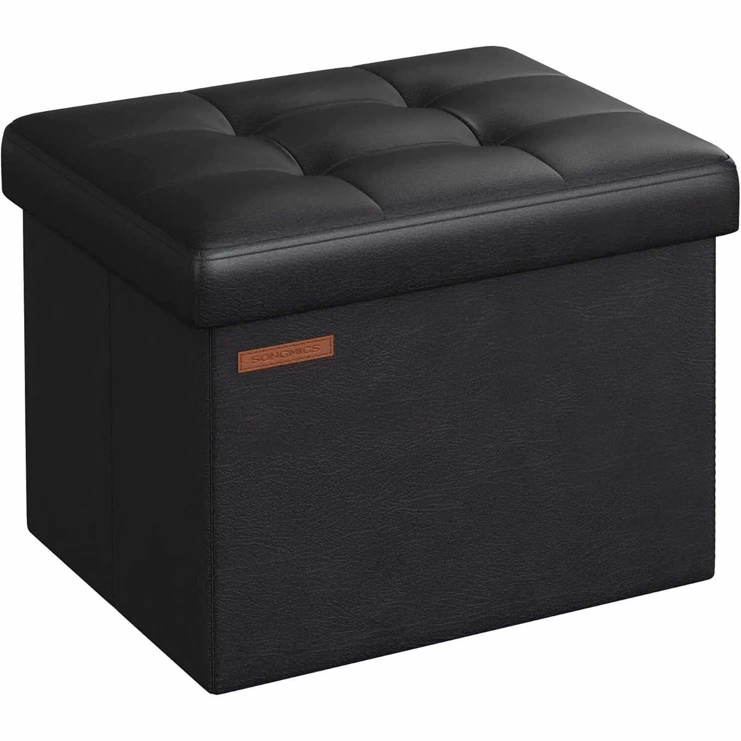 SONGMICS Small Cube Foldable Storage Ottoman and Foot Rest in Black Synthetic Leather – 6