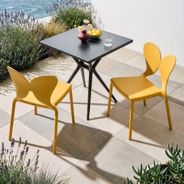 Wyld and Coco Set of 2 Yellow Butterfly Backrest Stackable Polypropylene Chairs – 1