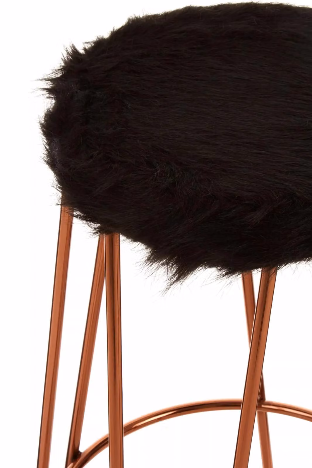 Orsina Modern Black and Gold Faux Fur Bar Stool with Metal Frame, W/D/H: 40.5 x 40.5 x 77.5 cm – 3