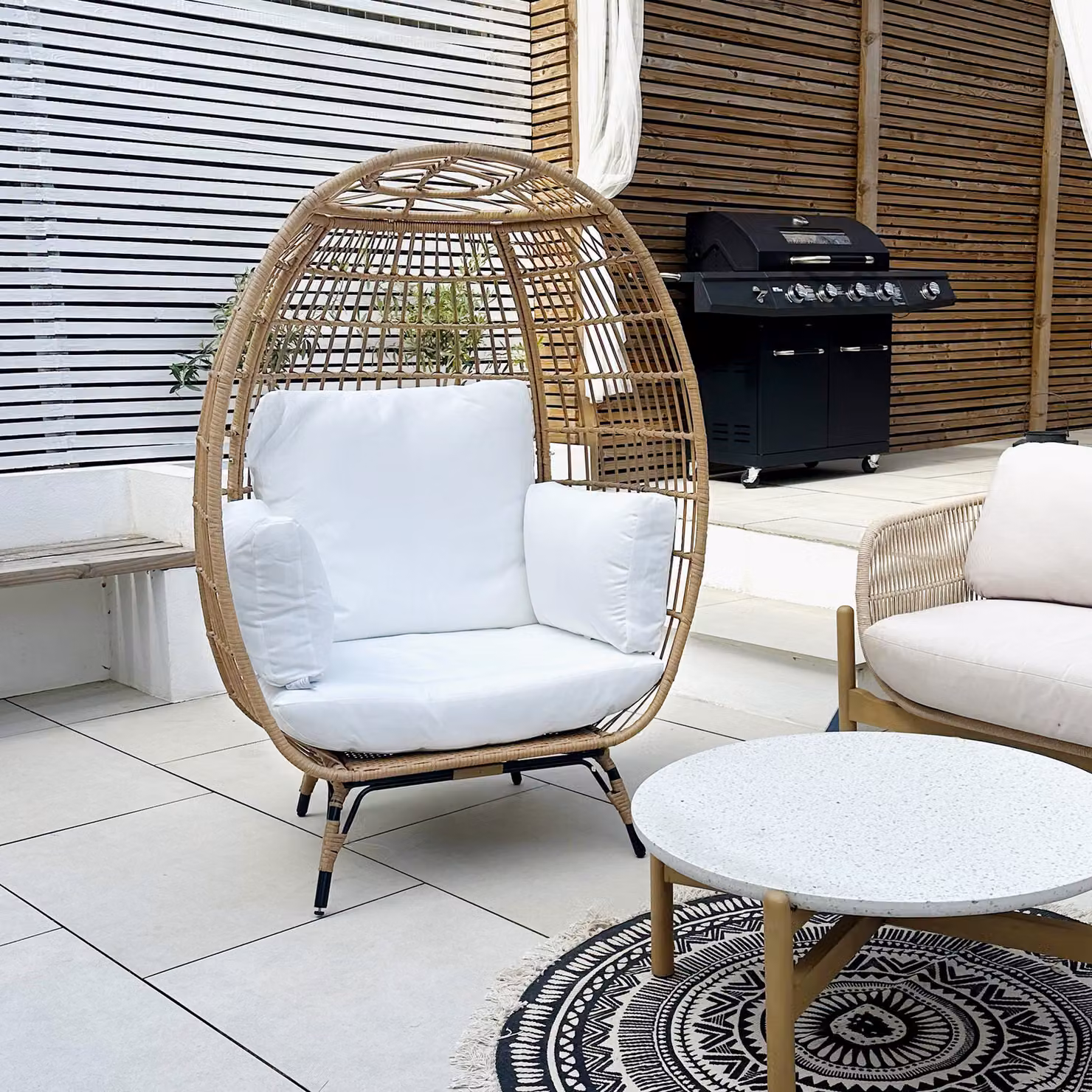 Outsunny Round PE Rattan Outdoor Egg Chair with Padded Cushions, Beige – 4