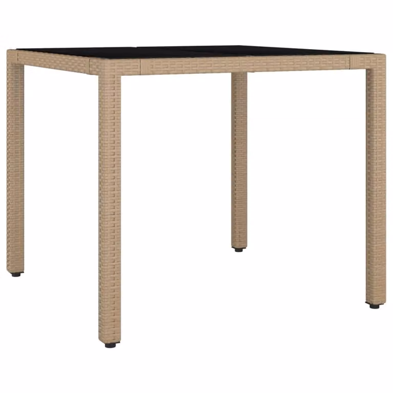 Berkfield Home Modern Garden Table with Beige Poly Rattan and Tempered Glass Top