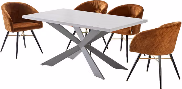 Life Interiors Vittorio Duke LUX Modern Rectangular Dining Set with 4 Upholstered Chairs in Yellow, Red or Brown