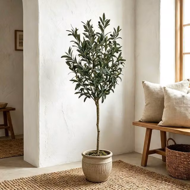 CASSILANDO Lifelike Green Artificial Olive Tree, Height: 120 cm