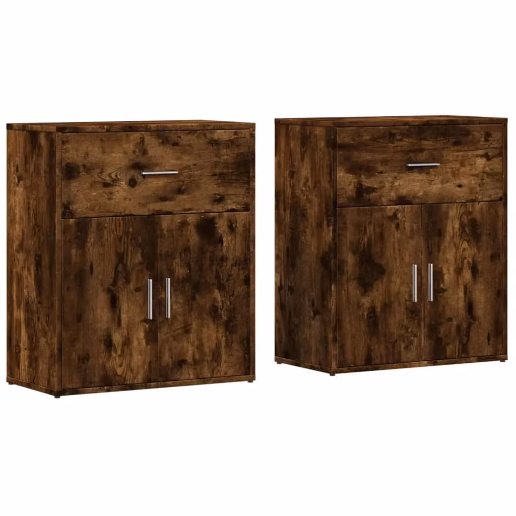 Berkfield Home Set of 2 Modern Smoked Oak Sideboards in Brown, W/D/H: 60 x 31 x 70 cm – 2