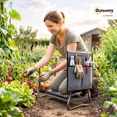 Outsunny 2 in 1 Garden Kneeler Seat with Tool Bag, Grey – 2