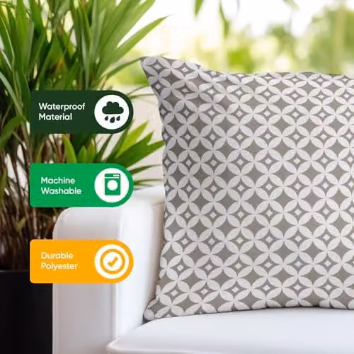 Gardenwize Pack of 2 Beige Diamond Printed Square Outdoor Scatter Cushions – 8