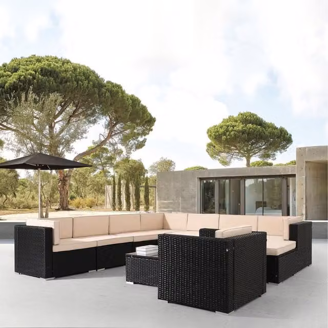 AREBOS Modern Polyrattan Garden Furniture Set with Metal and Glass in Black